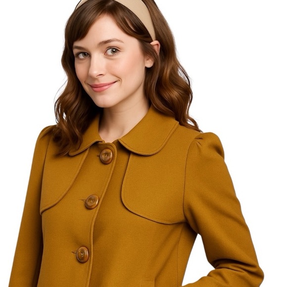 Dialogue Anthro jacket coat mustard yellow cape pleated 70s fashion fun rare S - Picture 16 of 16